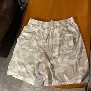 White and grey camo under armor shorts